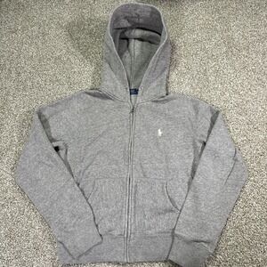 Women's Grey Polo Ralph Lauren Cropped Zip Up Hoodie Size Medium Essentials